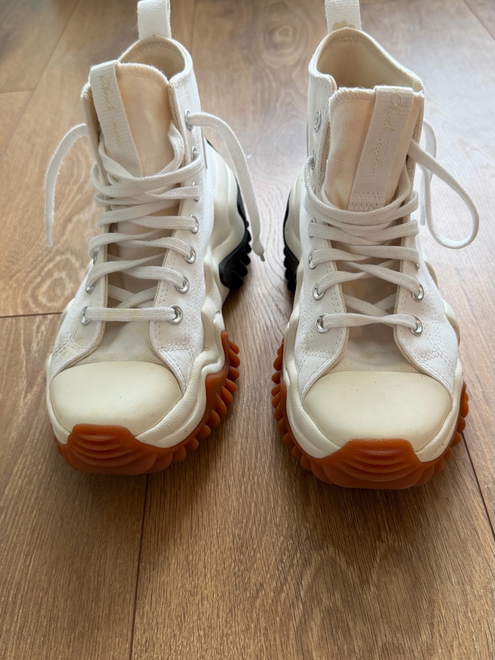 Converse White High Top Sneakers with Black & Brown Sole - Picture 4 of 5